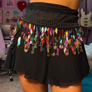 Vintage Y2K boho multicolored feather / coin belt